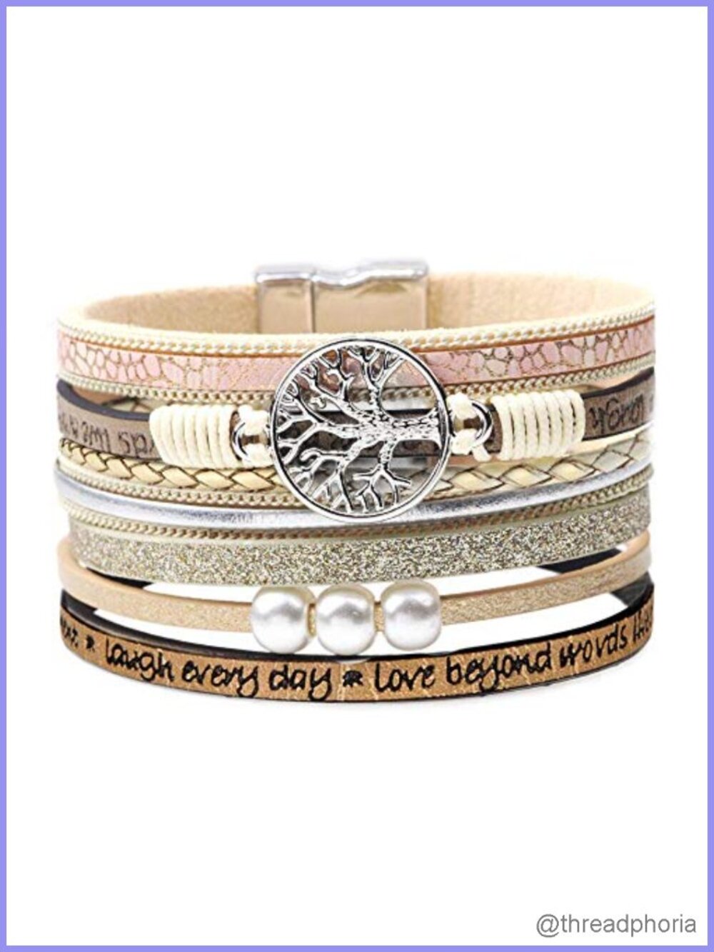 Genuine Leather Wrap Bracelet with Hidden Inspirational Message, Tree of Life